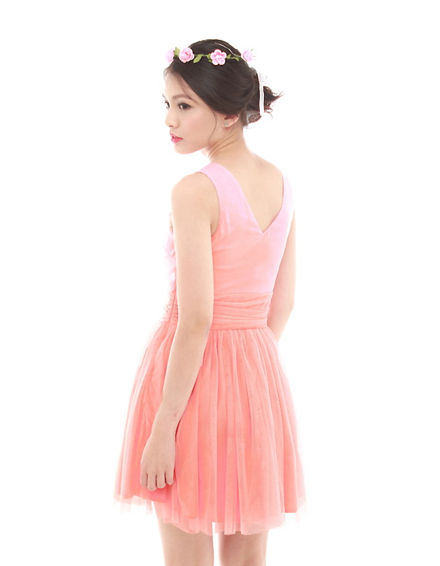 Vera Tulle Dress in Peach